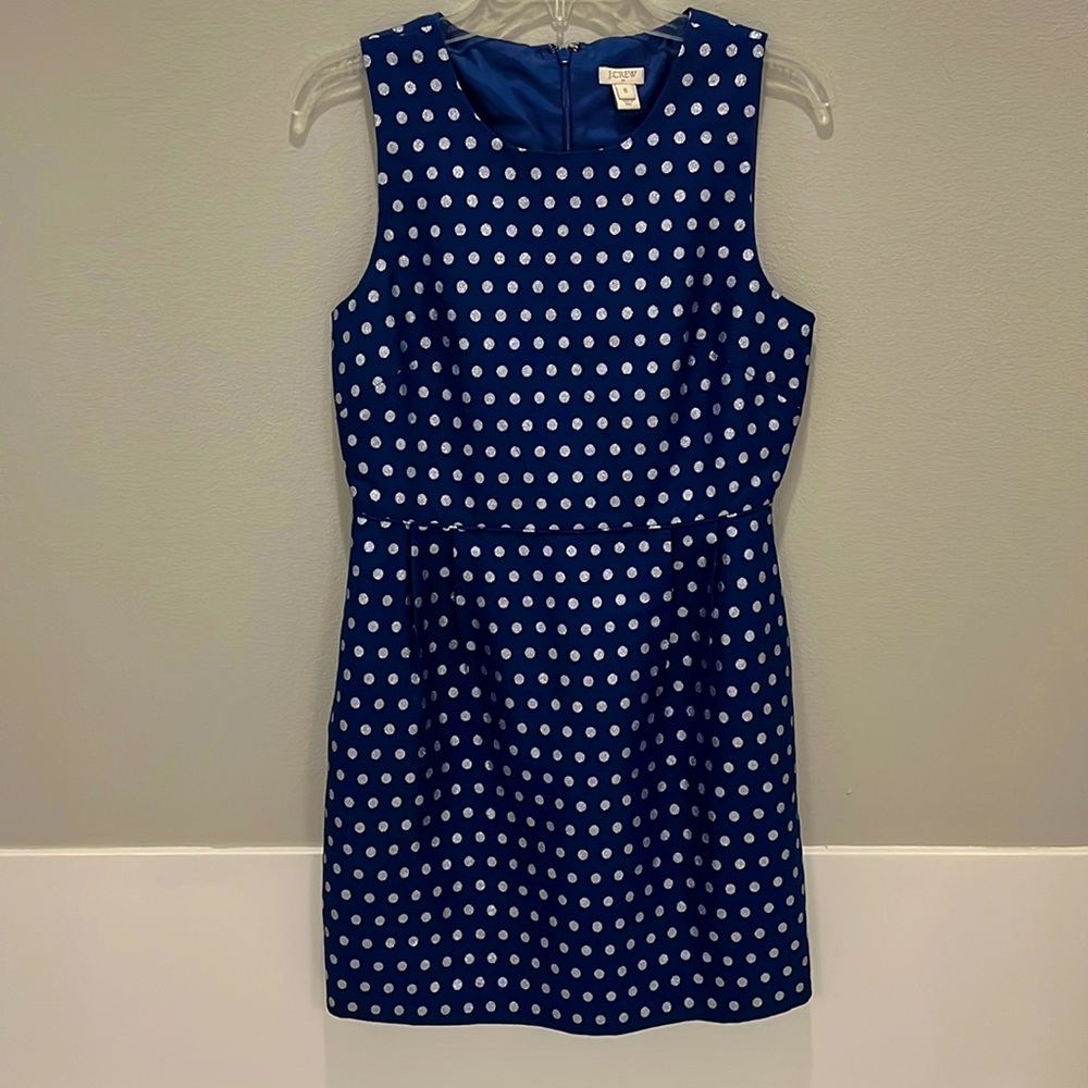 Navy and silver polka dot dress